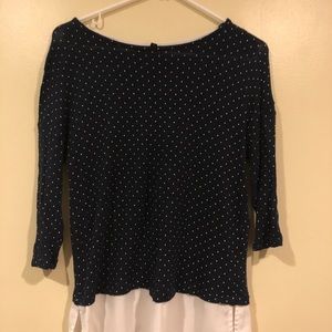Women’s navy blue white dot half sleeve blouse